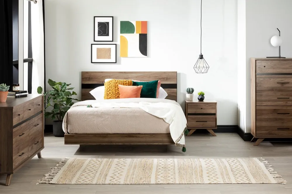 Modern Walnut Brown Queen Platform Bed - South Shore