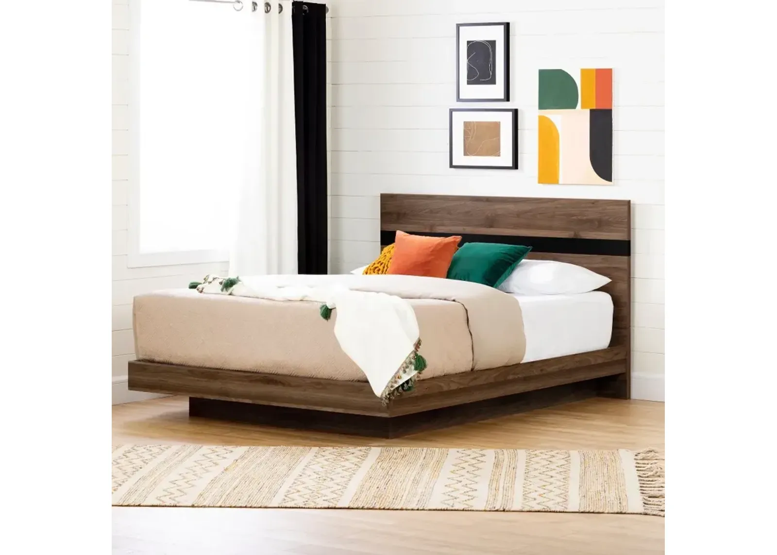 Modern Walnut Brown Queen Platform Bed - South Shore