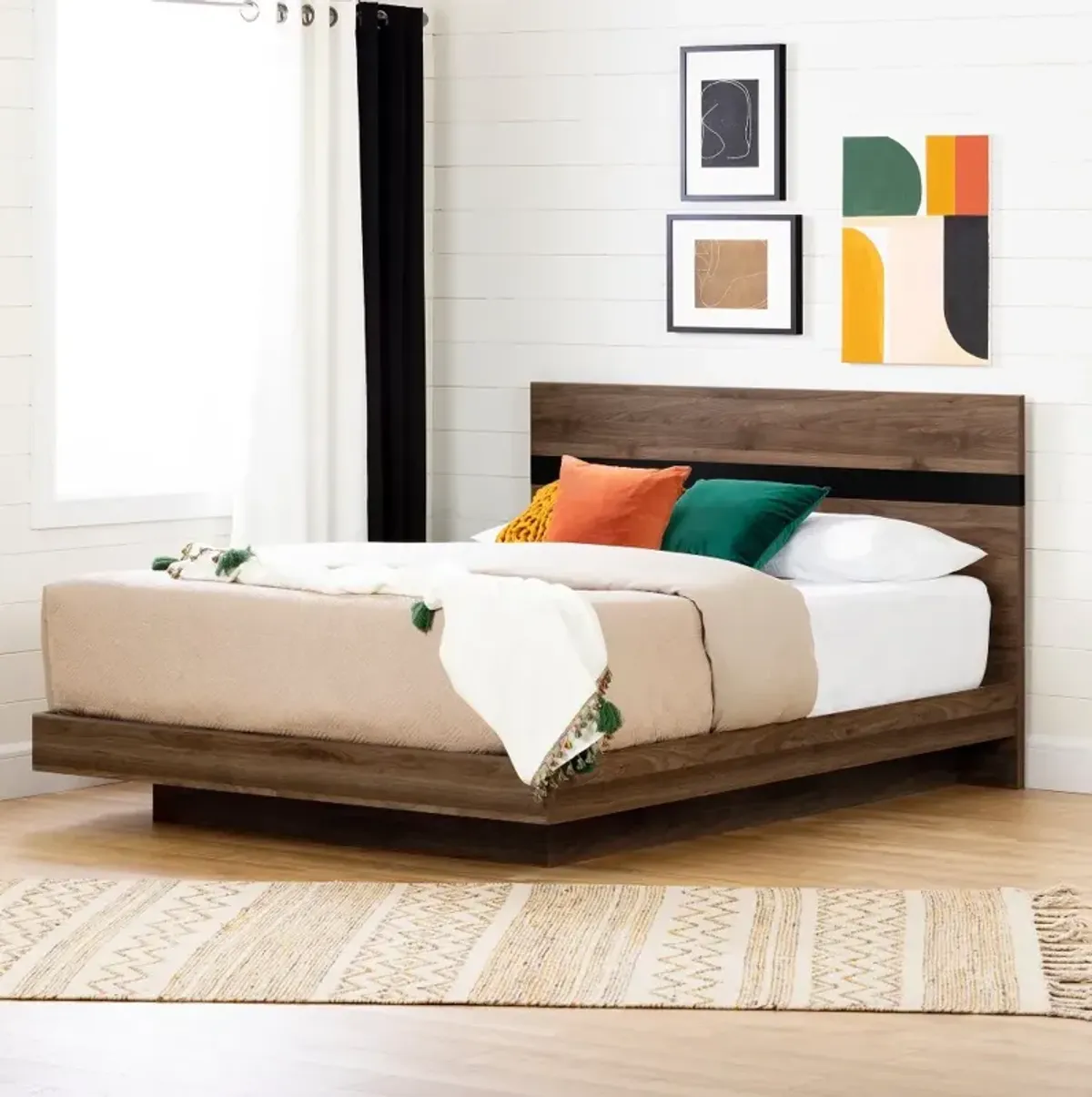 Modern Walnut Brown Queen Platform Bed - South Shore