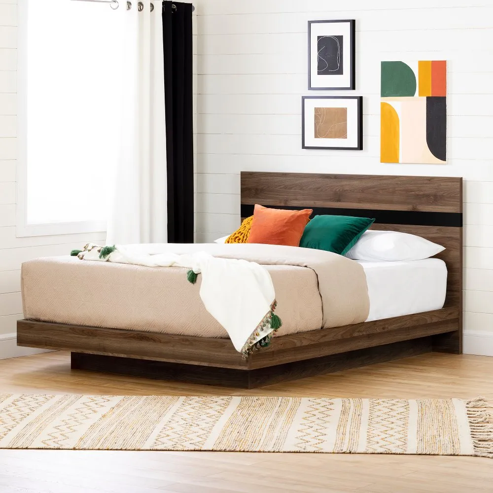 Modern Walnut Brown Queen Platform Bed - South Shore