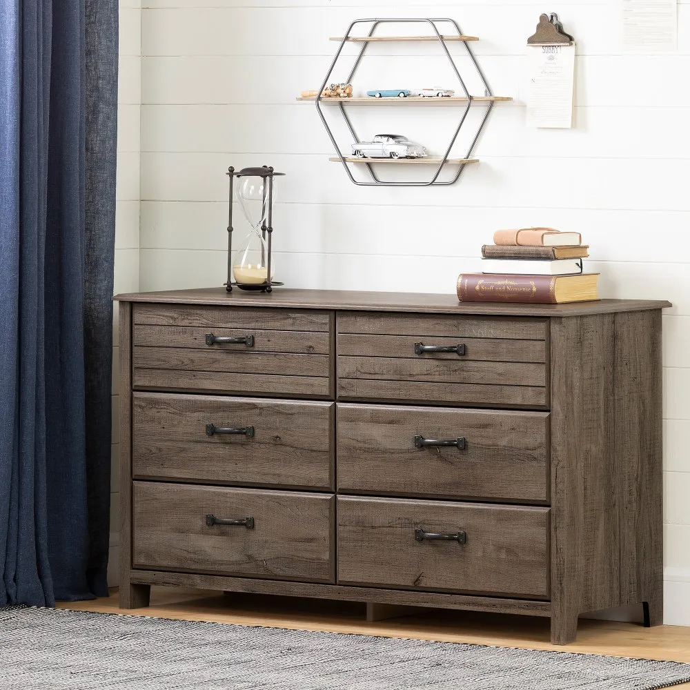 Ulysses Brown Oak 6-Drawer Double Dresser - South Shore