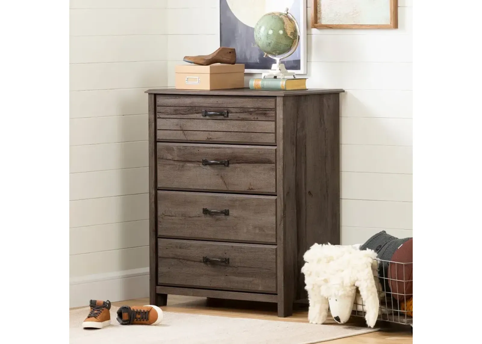 Ulysses Brown Oak 4-Drawer Chest - South Shore