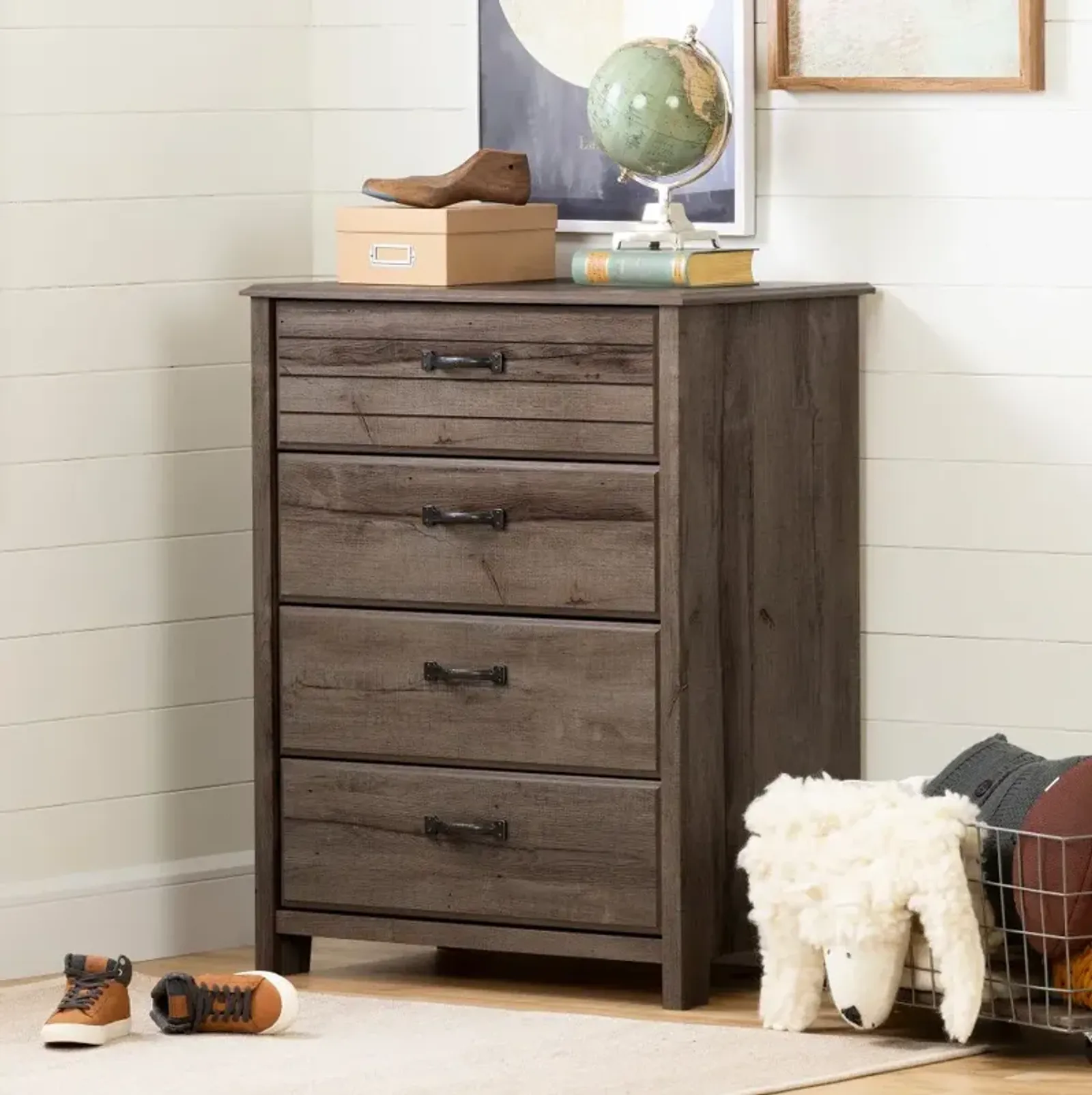 Ulysses Brown Oak 4-Drawer Chest - South Shore