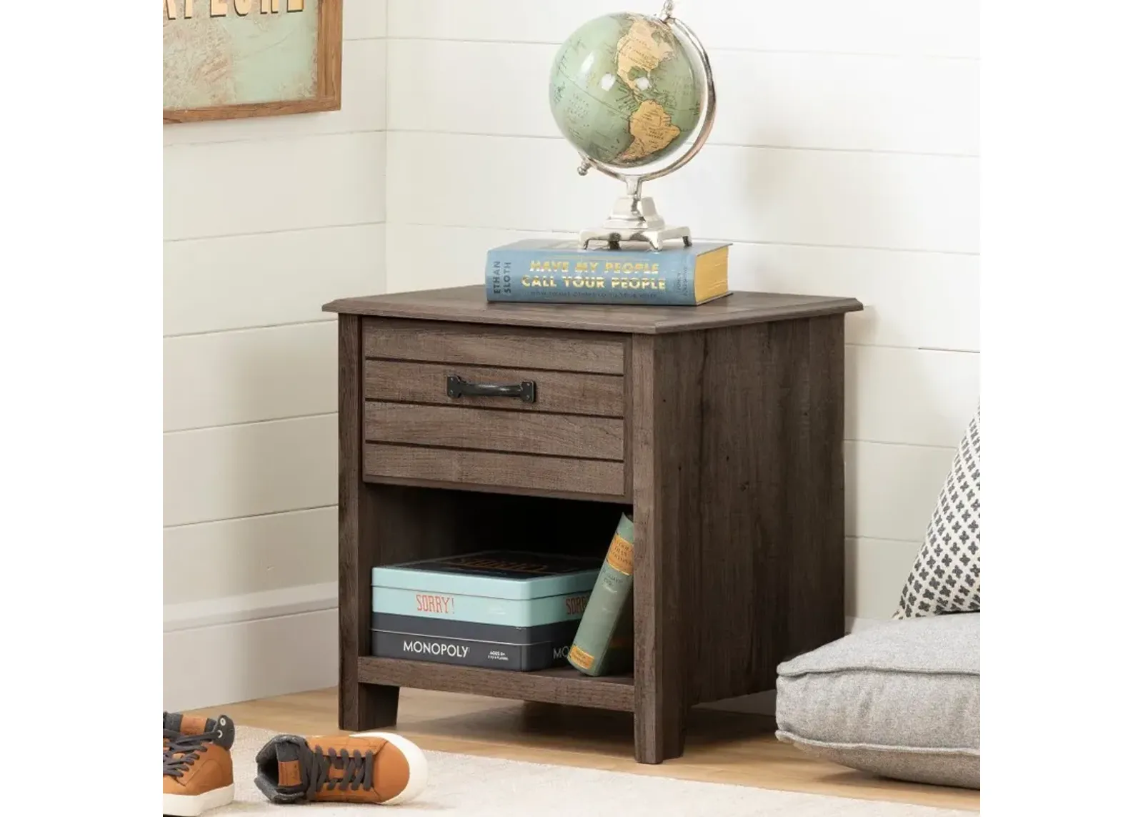 Ulysses Brown Oak 1-Drawer Nightstand - South Shore