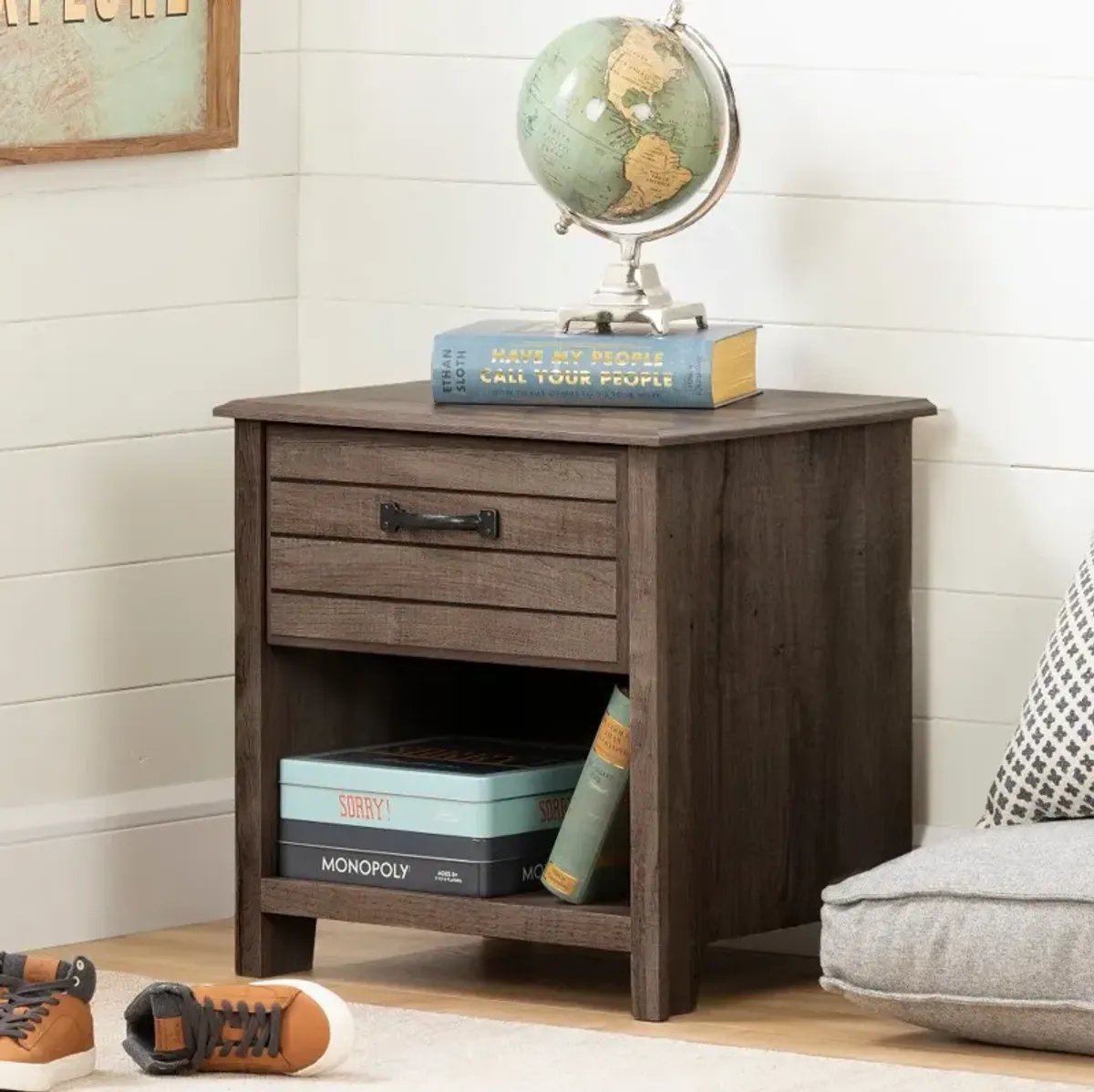 Ulysses Brown Oak 1-Drawer Nightstand - South Shore