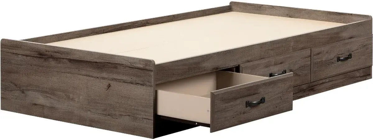 Ulysses Brown Oak Twin 3-Drawer Mates Bed - South Shore