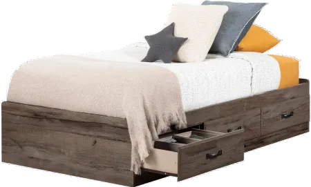 Ulysses Brown Oak Twin 3-Drawer Mates Bed - South Shore