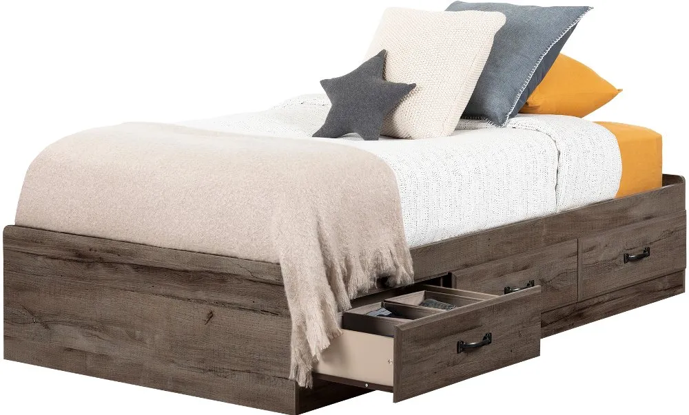 Ulysses Brown Oak Twin 3-Drawer Mates Bed - South Shore