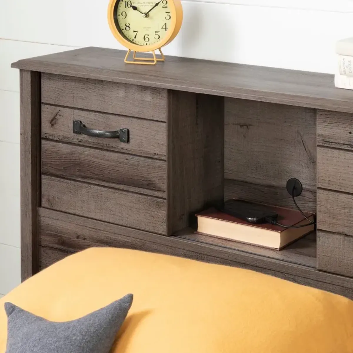 Ulysses Brown Oak Twin Bookcase Headboard - South Shore