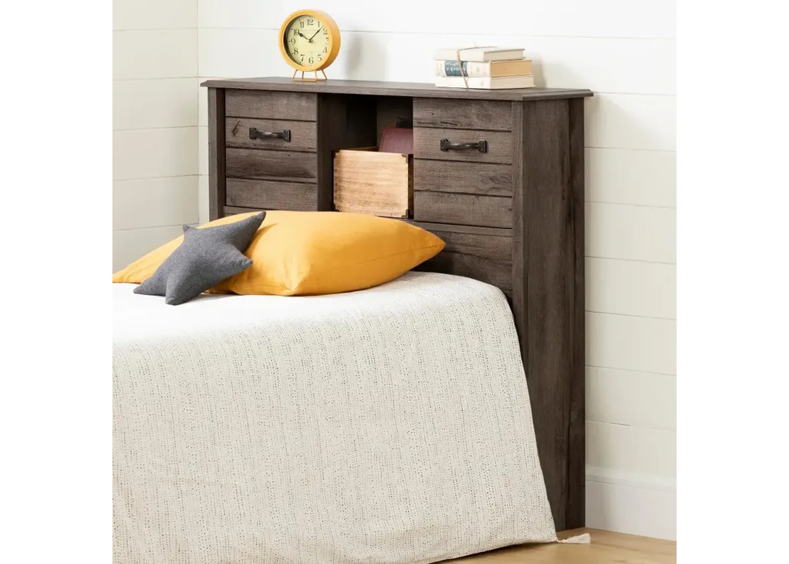 Ulysses Brown Oak Twin Bookcase Headboard - South Shore