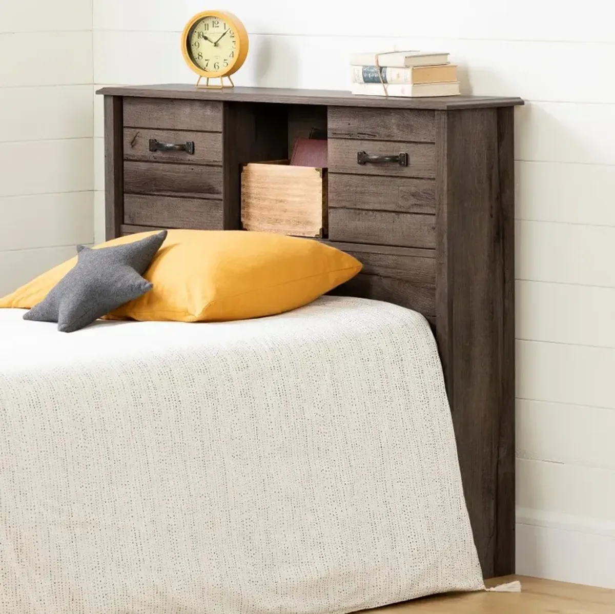 Ulysses Brown Oak Twin Bookcase Headboard - South Shore