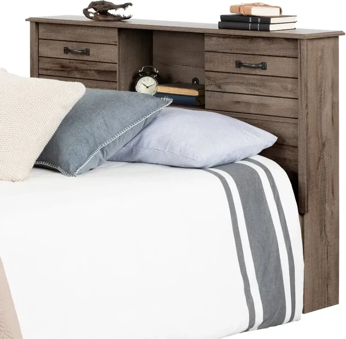 Ulysses Brown Oak Full Bookcase Headboard - South Shore