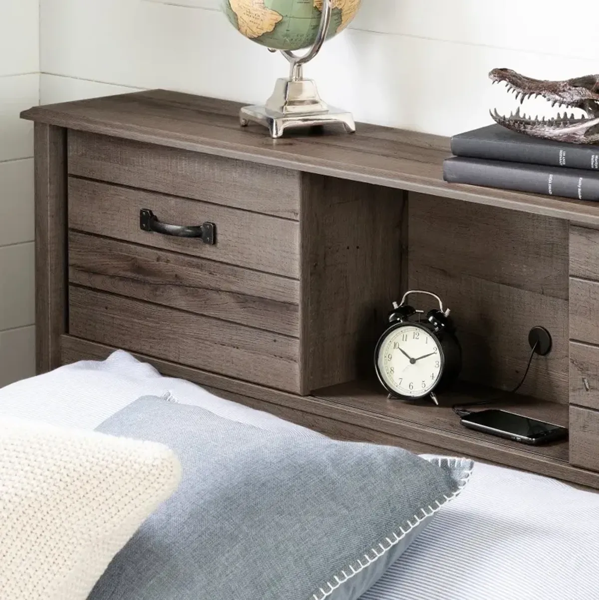 Ulysses Brown Oak Full Bookcase Headboard - South Shore