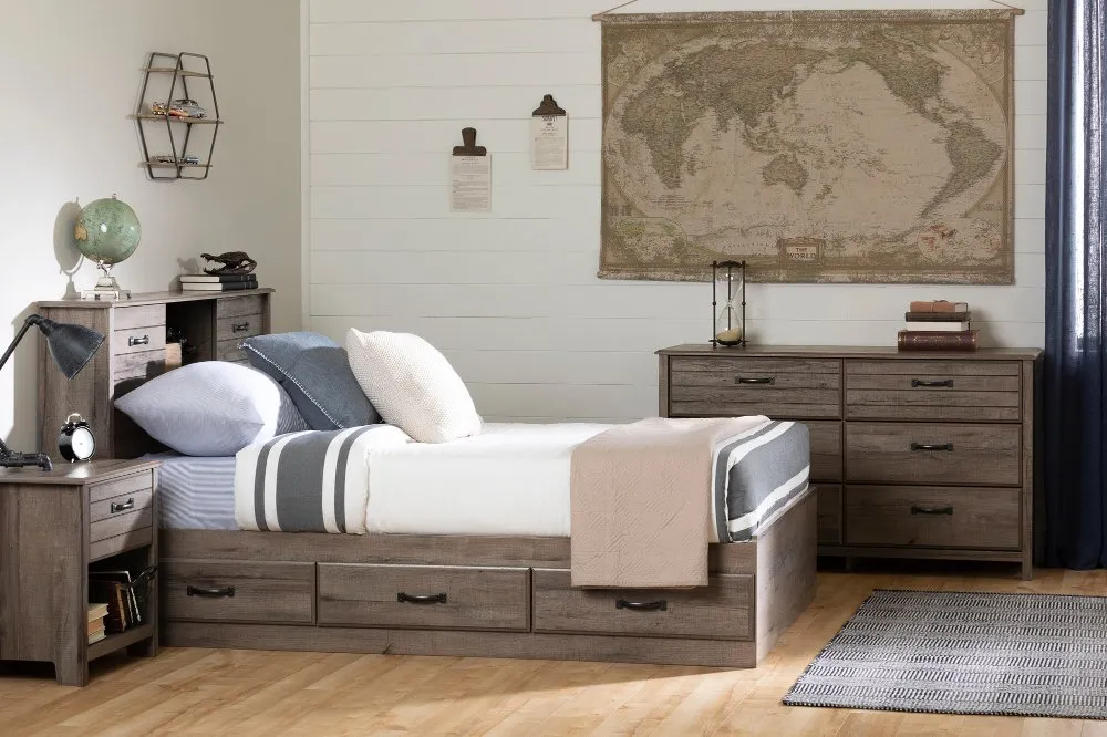 Ulysses Brown Oak Full 3-Drawer Mates Bed - South Shore