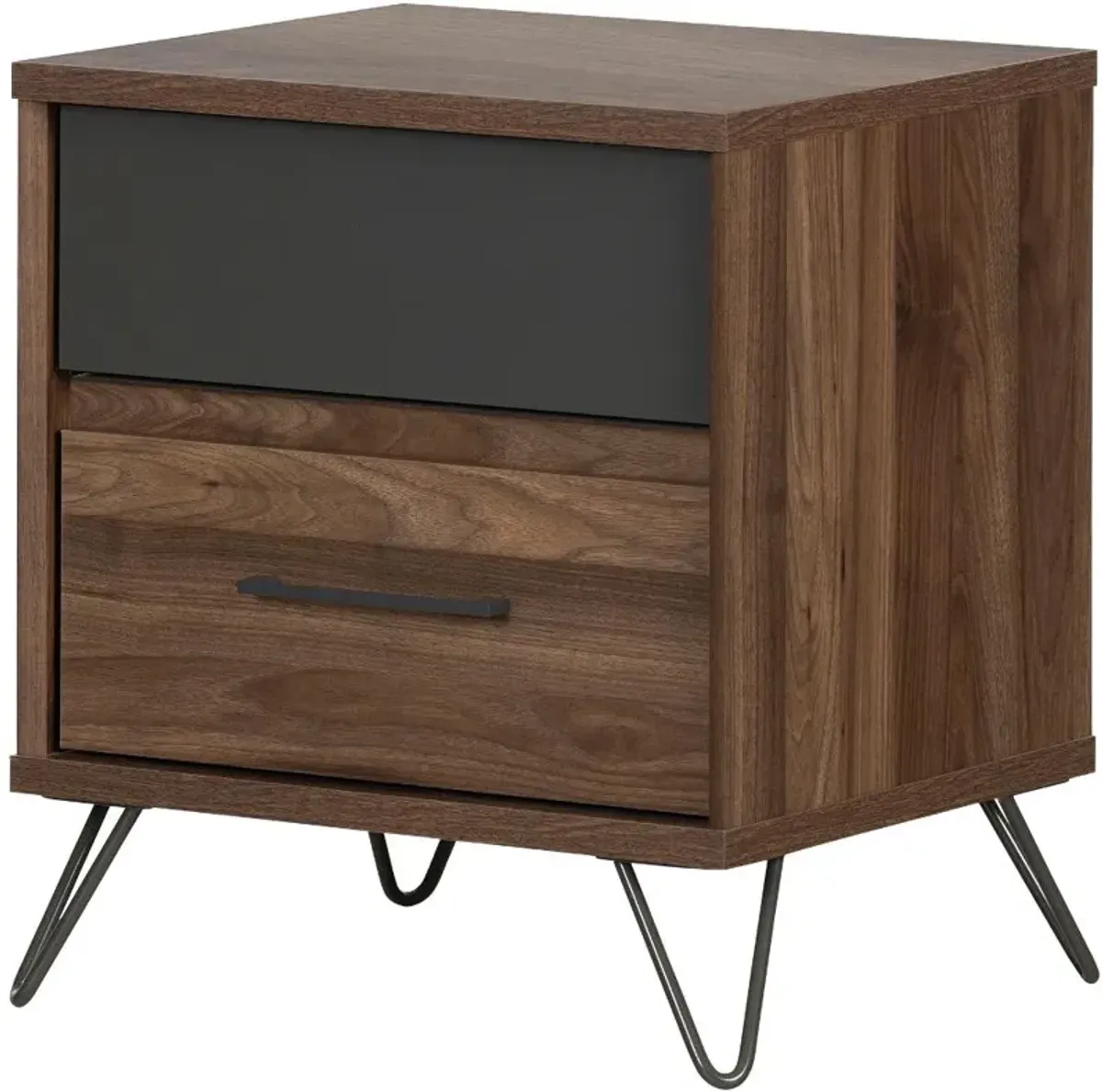 Modern Walnut and Charcoal Nightstand - South Shore