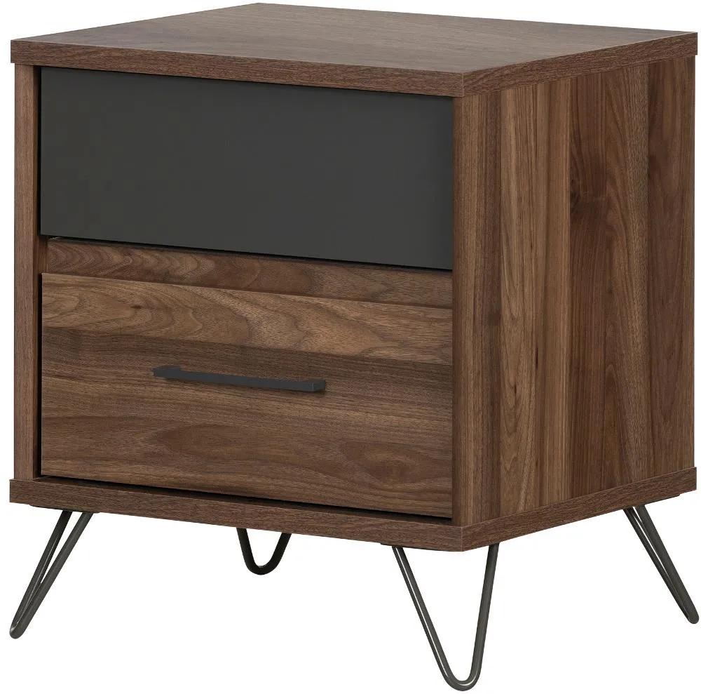 Modern Walnut and Charcoal Nightstand - South Shore