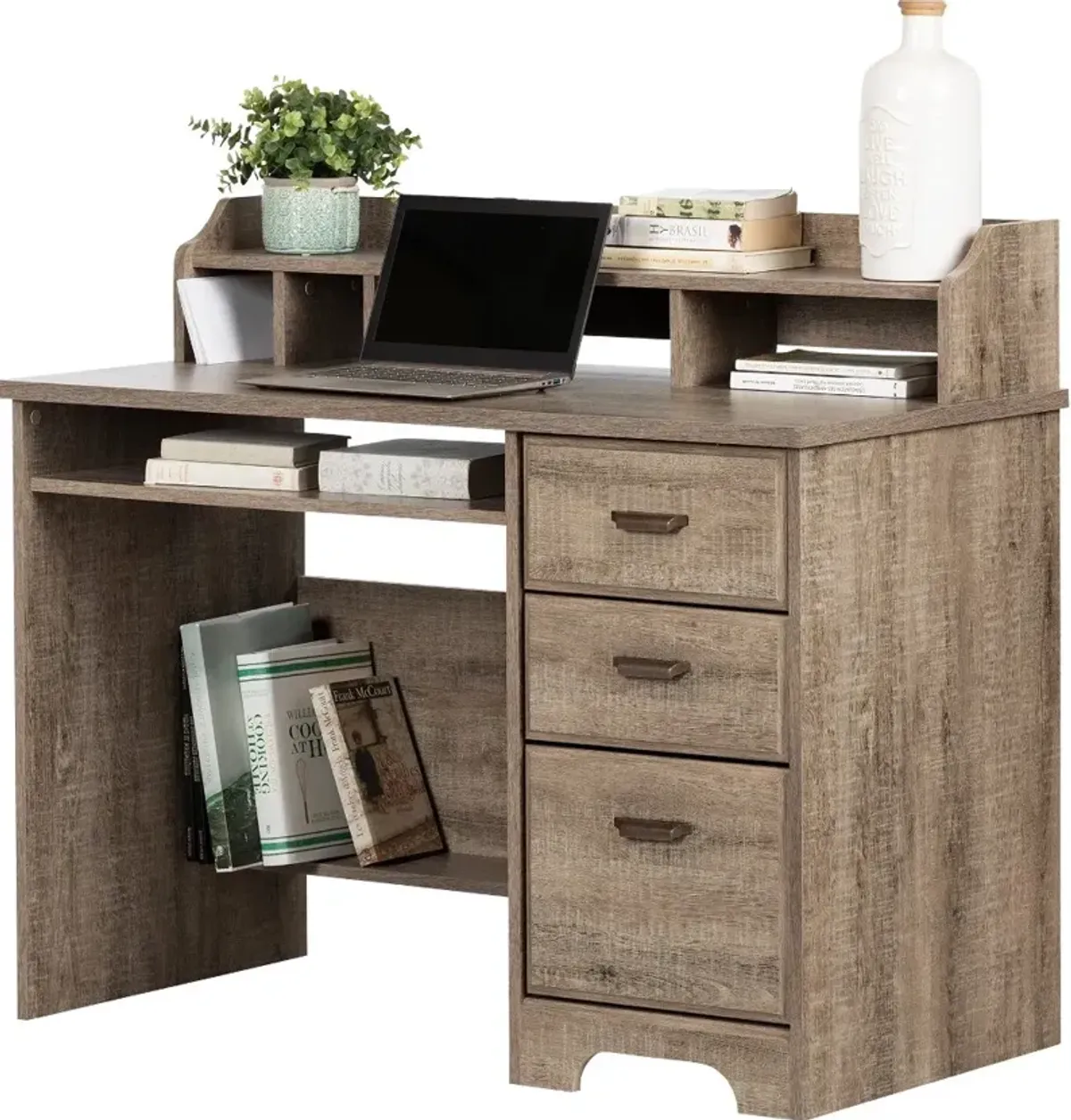 Versa Dark Brown Oak Computer Desk with Hutch - South Shore