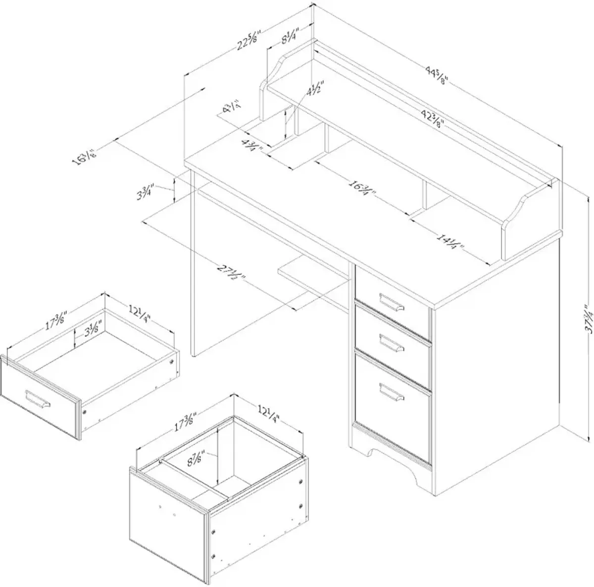 Versa Dark Brown Oak Computer Desk with Hutch - South Shore