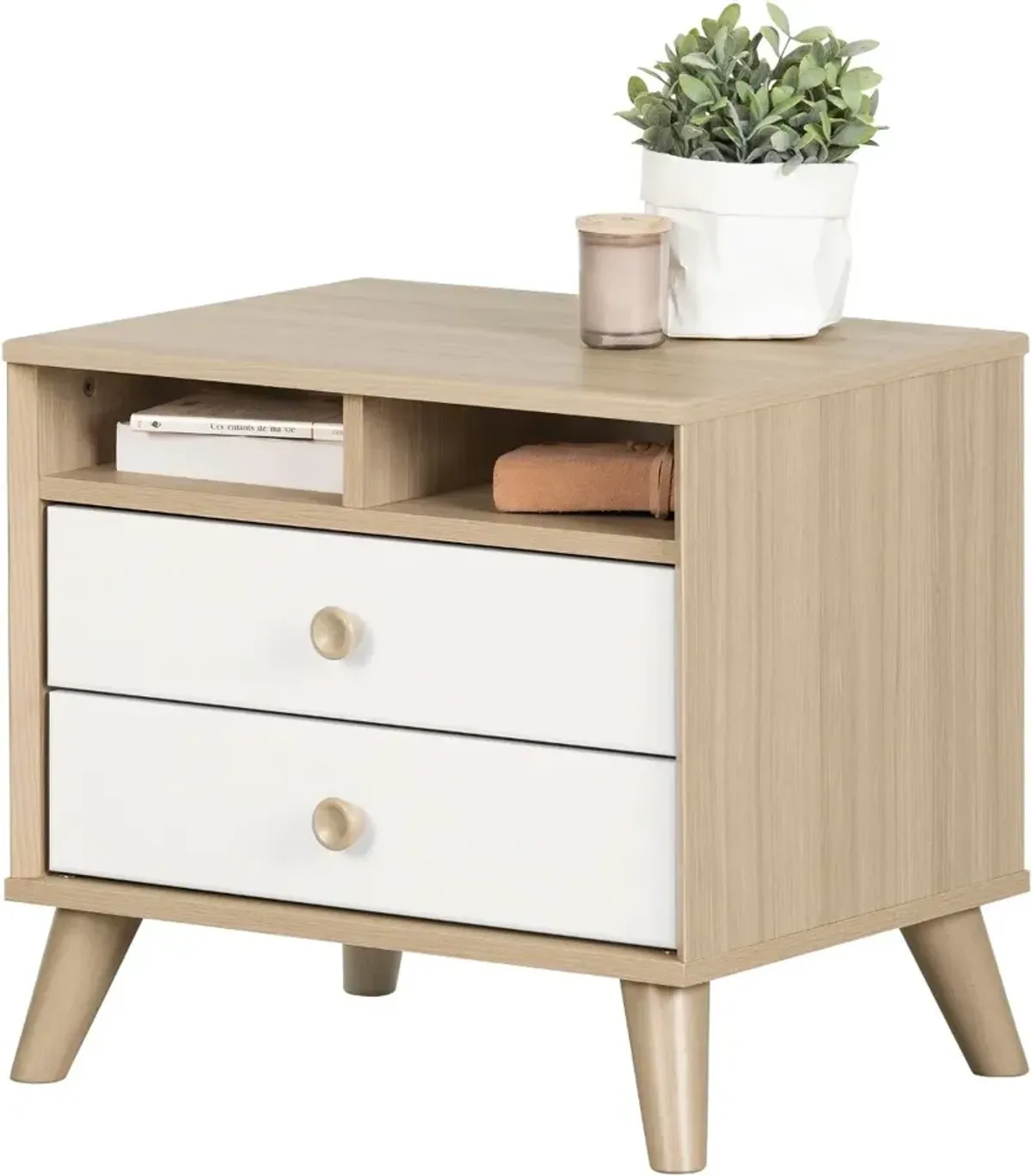 Yodi Modern Soft Elm and White Nightstand - South Shore