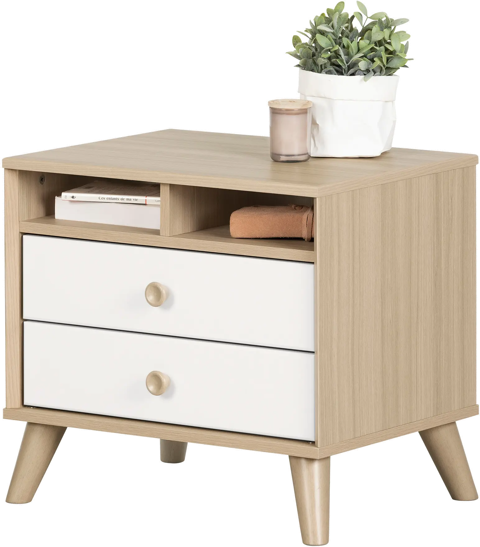 Yodi Modern Soft Elm and White Nightstand - South Shore