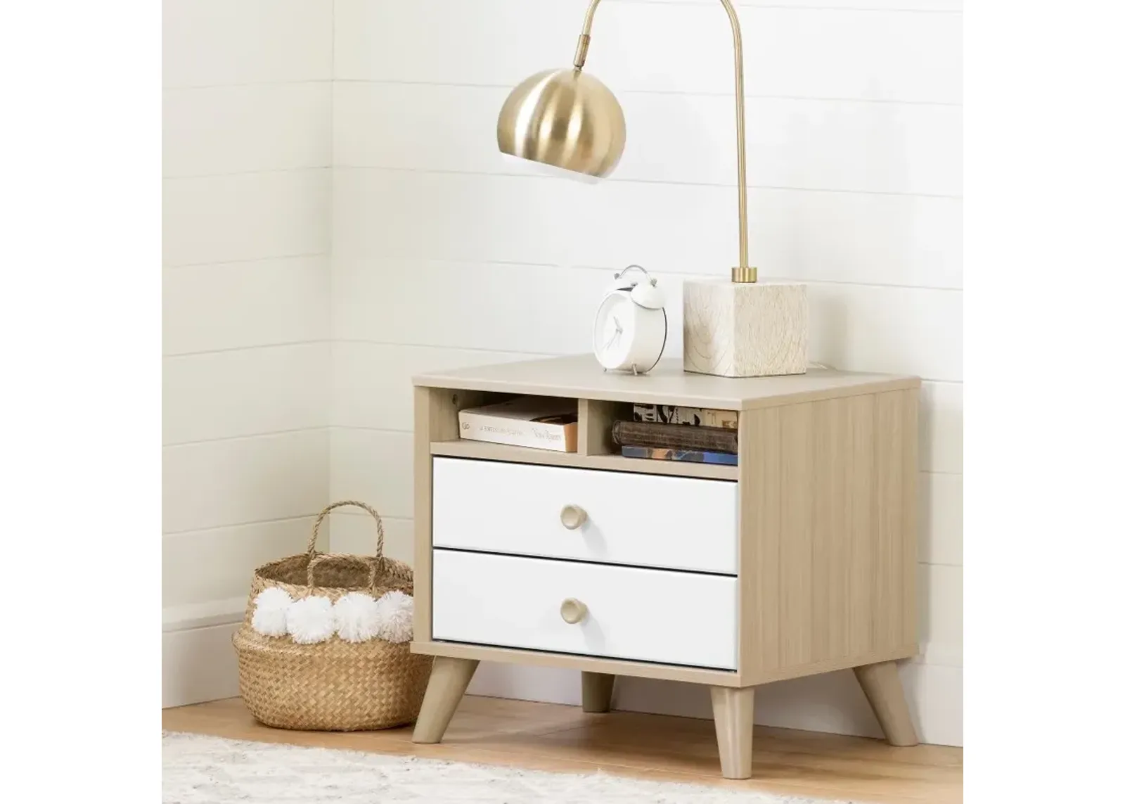 Yodi Modern Soft Elm and White Nightstand - South Shore