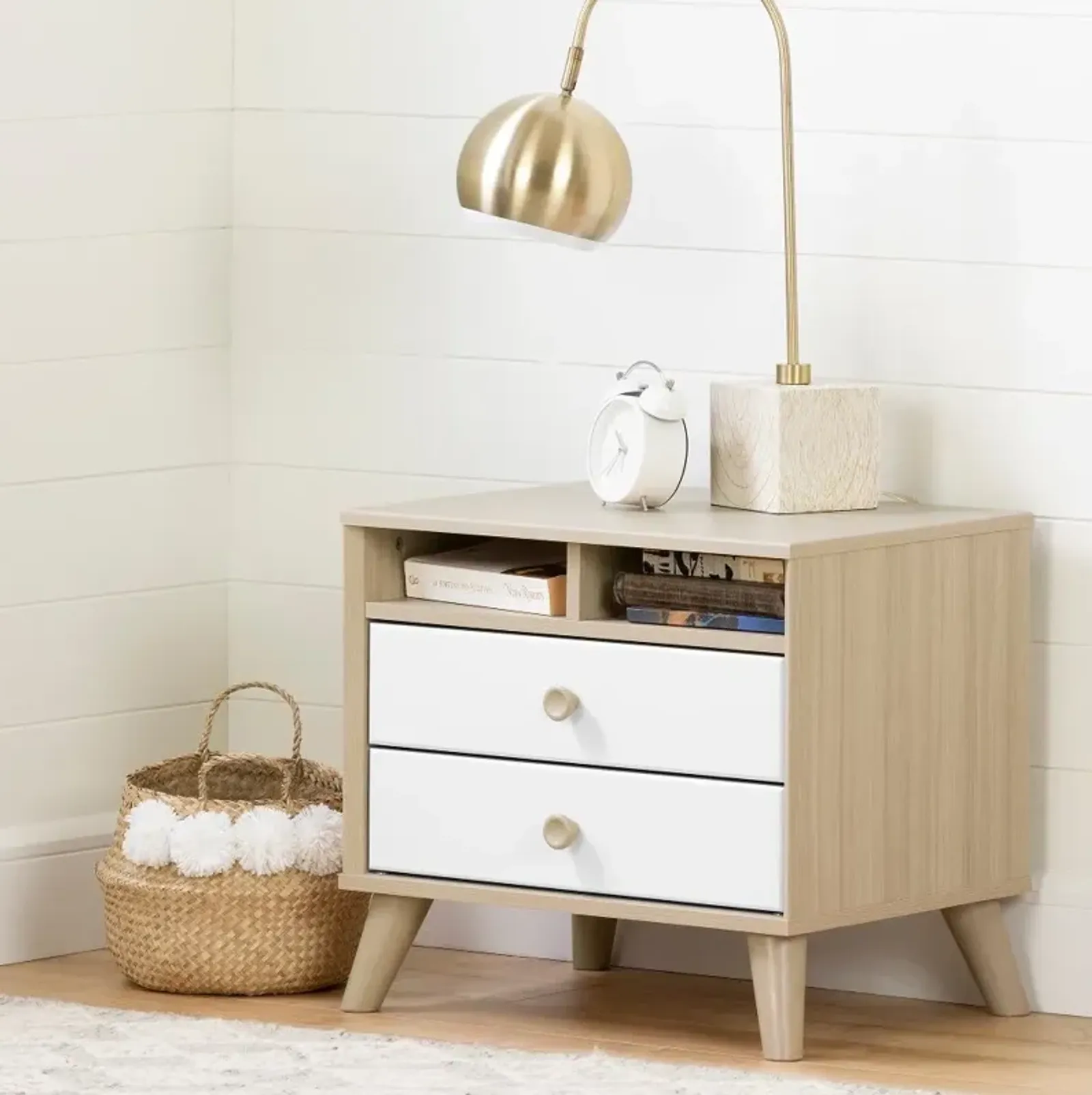 Yodi Modern Soft Elm and White Nightstand - South Shore