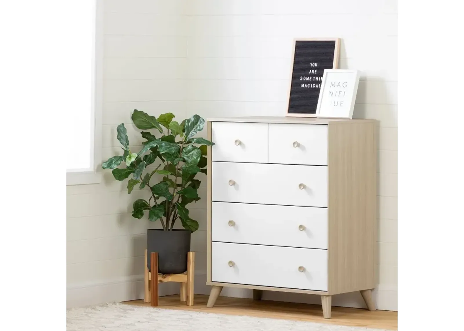 Yodi Modern Soft Elm and White Chest of Drawers - South Shore