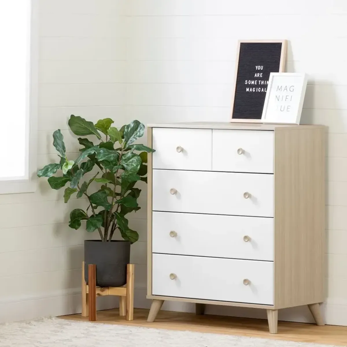 Yodi Modern Soft Elm and White Chest of Drawers - South Shore