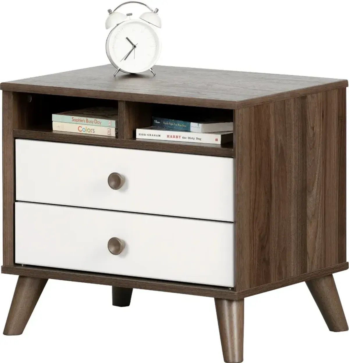 Yodi Modern Walnut Brown and White Nightstand - South Shore