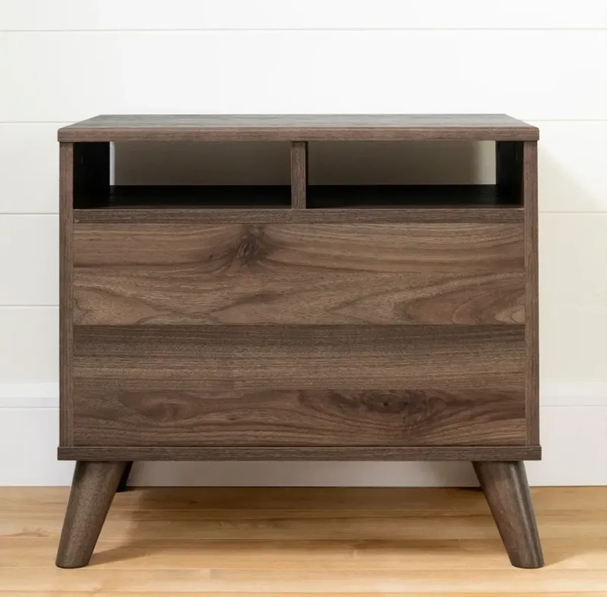 Yodi Modern Walnut Brown and White Nightstand - South Shore