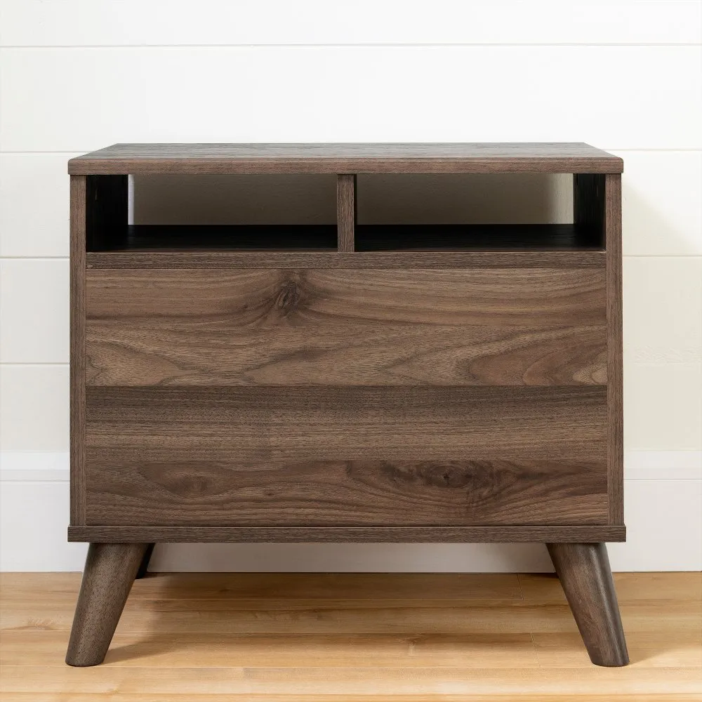 Yodi Modern Walnut Brown and White Nightstand - South Shore