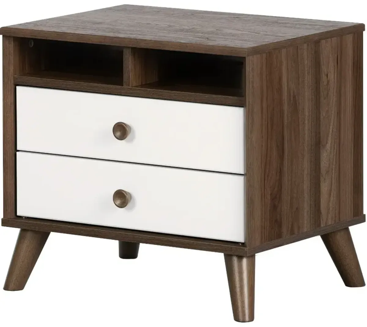 Yodi Modern Walnut Brown and White Nightstand - South Shore