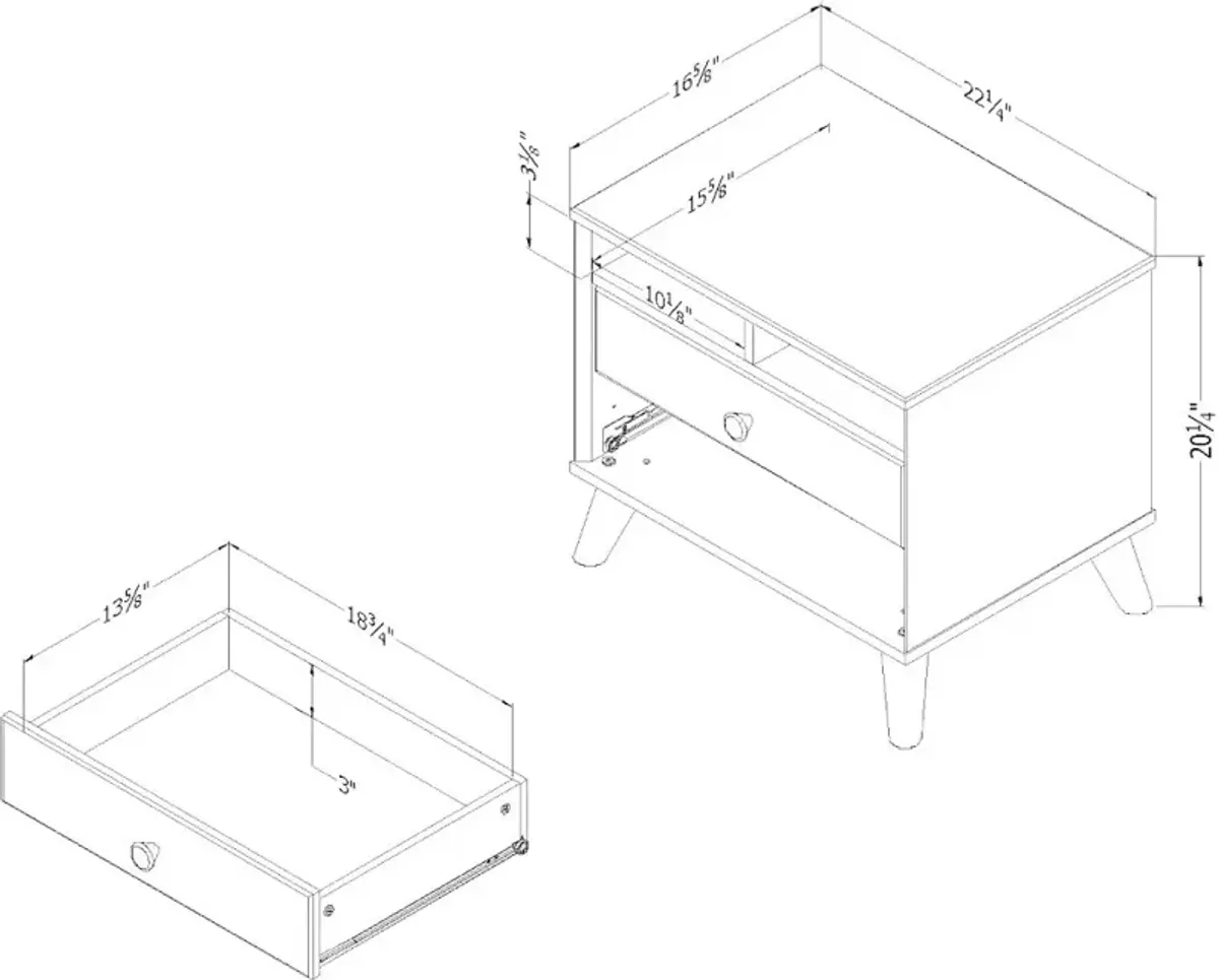 Yodi Modern Walnut Brown and White Nightstand - South Shore