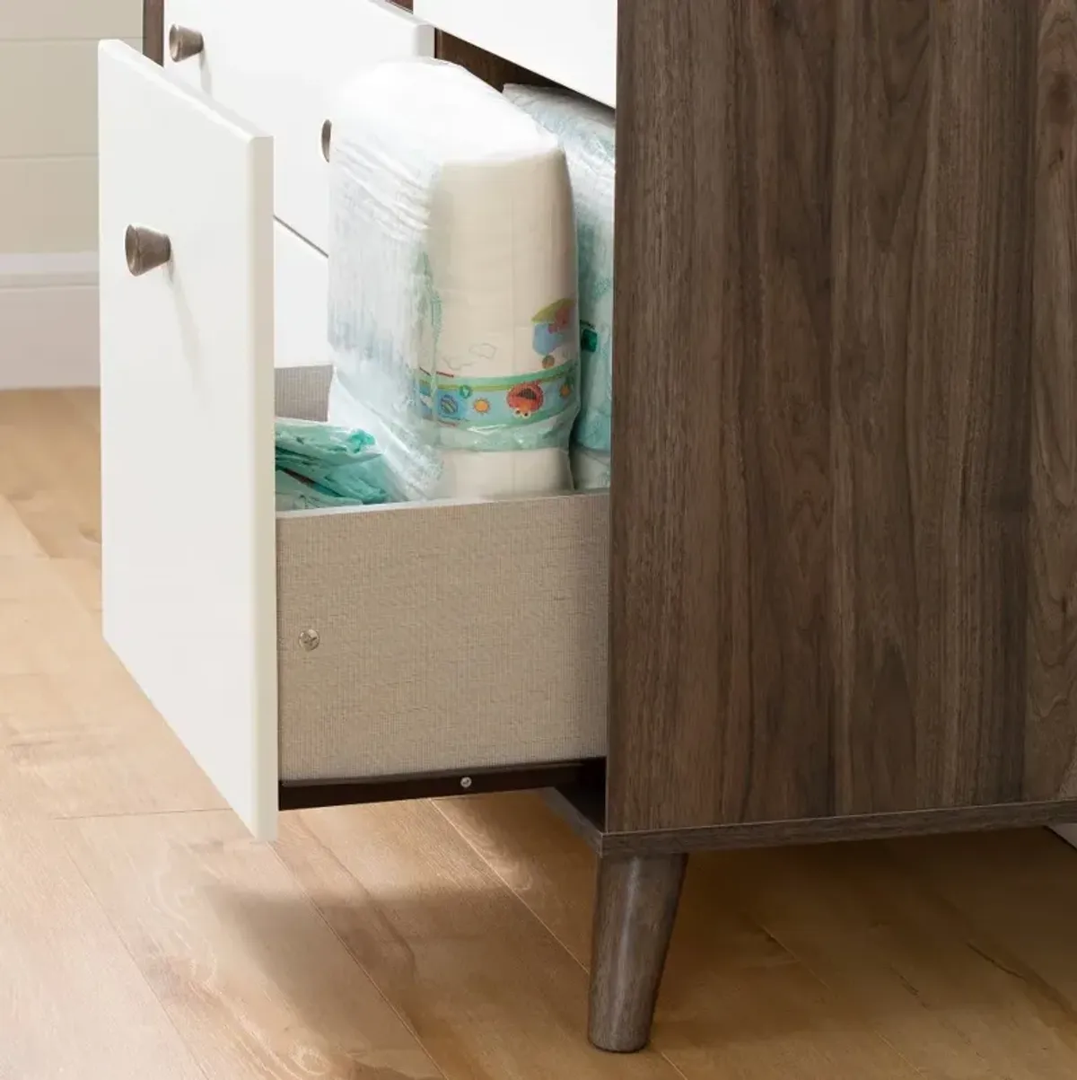 Yodi Modern Walnut Brown and White Changing Table - South Shore