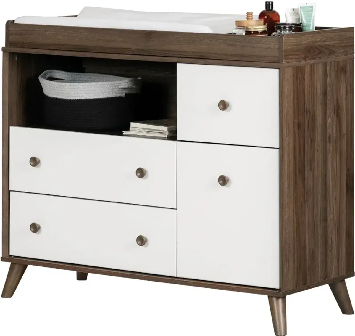 Yodi Modern Walnut Brown and White Changing Table - South Shore