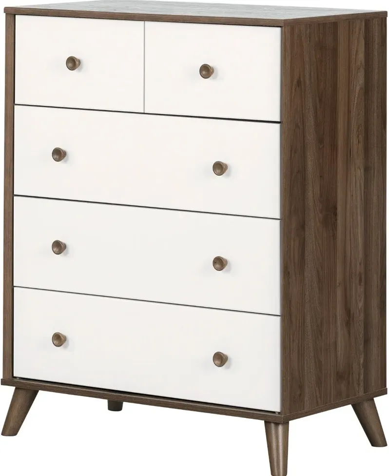 Yodi Modern Walnut Brown and White Chest of Drawers - South Shore