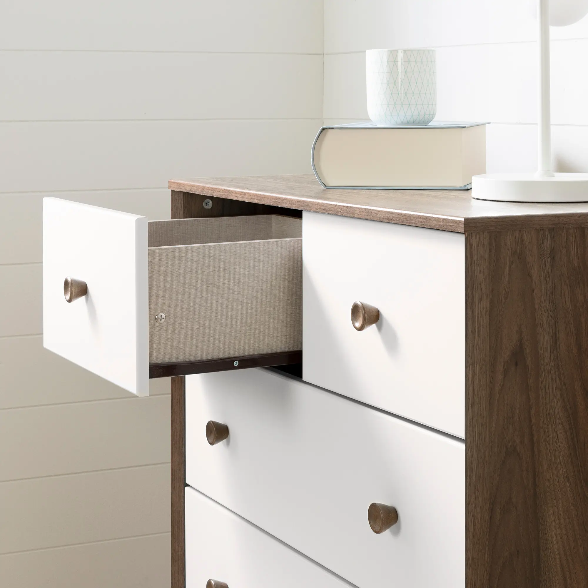 Yodi Modern Walnut Brown and White Chest of Drawers - South Shore