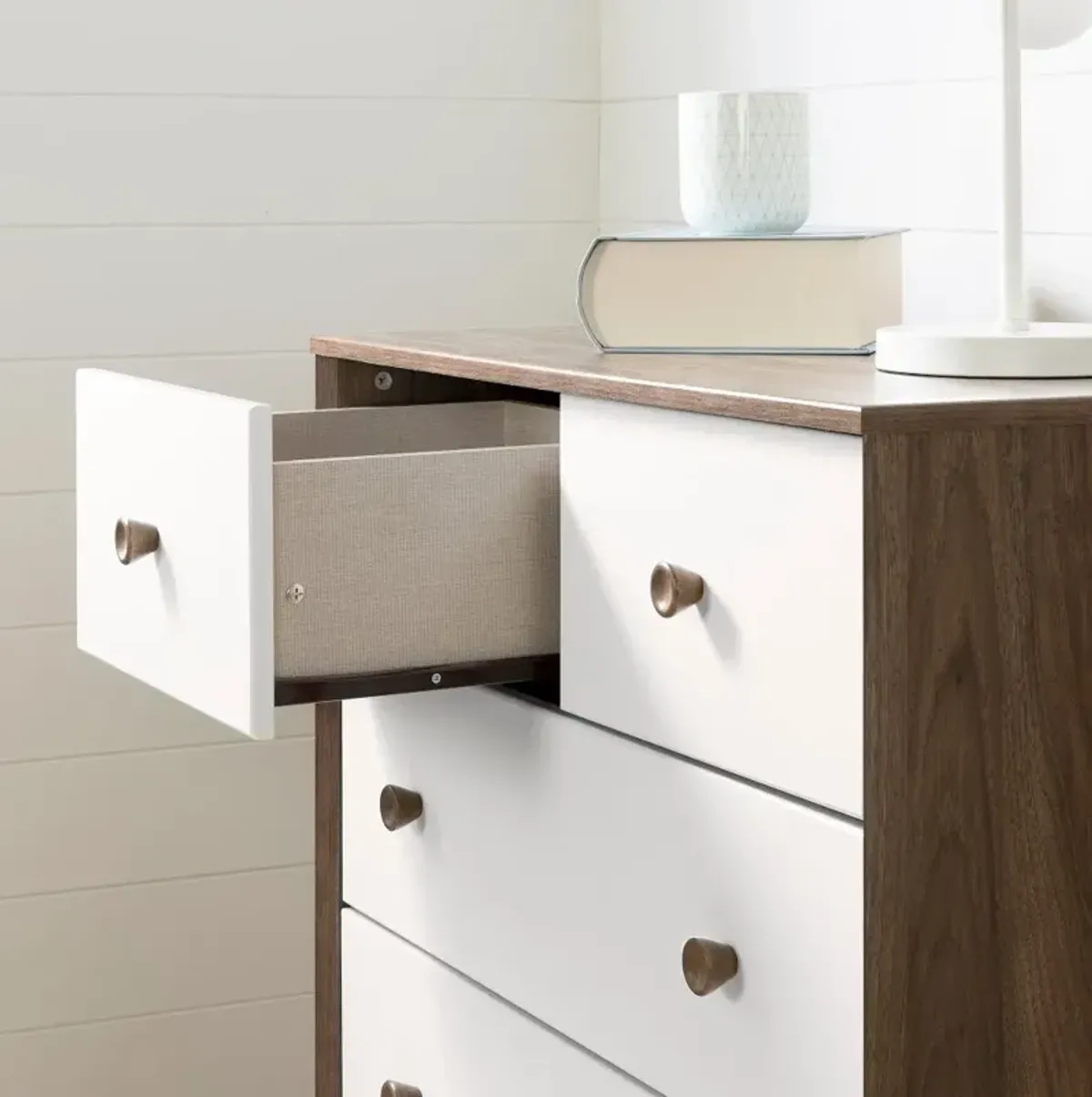 Yodi Modern Walnut Brown and White Chest of Drawers - South Shore