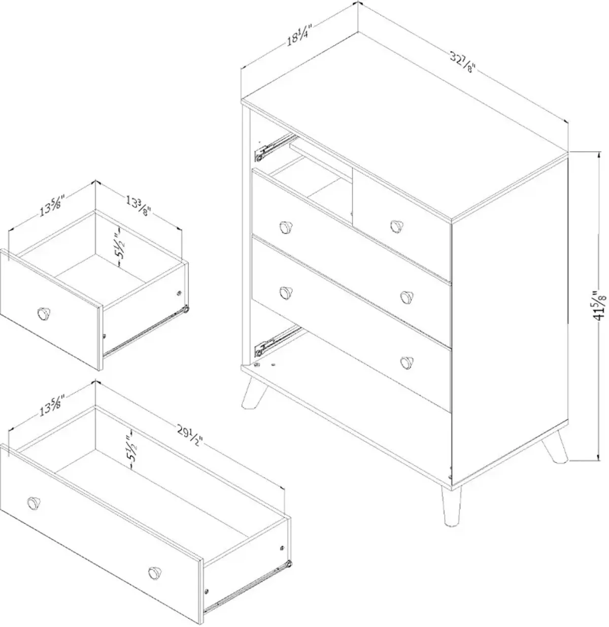 Yodi Modern Walnut Brown and White Chest of Drawers - South Shore