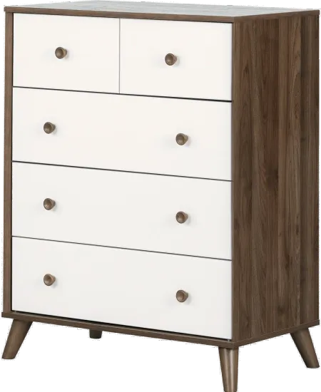 Yodi Modern Walnut Brown and White Chest of Drawers - South Shore