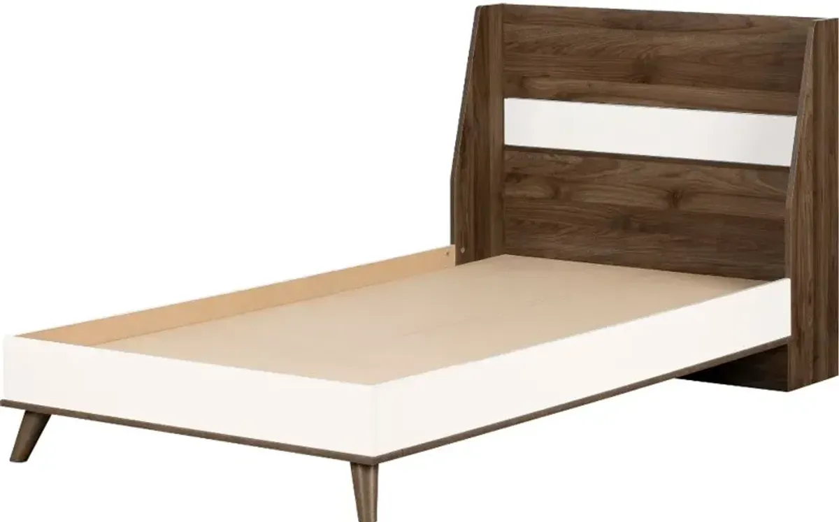 Yodi Modern Walnut Brown and White Twin Bed - South Shore