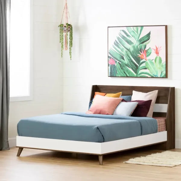 Yodi Modern Walnut Brown and White Full Bed - South Shore