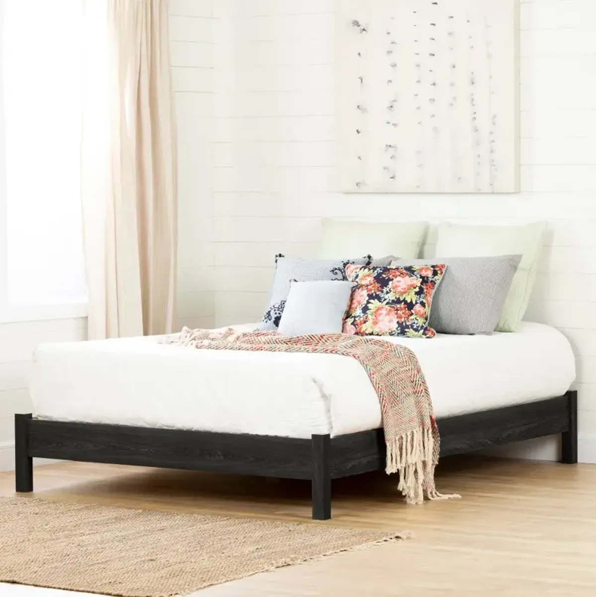 Modern Gray Oak Queen Platform Bed - South Shore