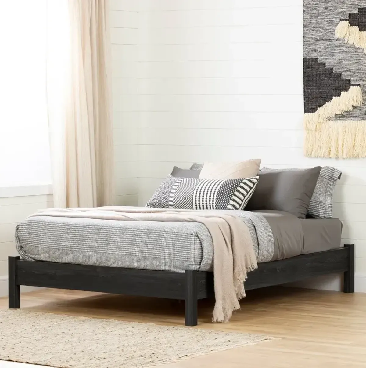 Modern Gray Oak Full Platform Bed - South Shore