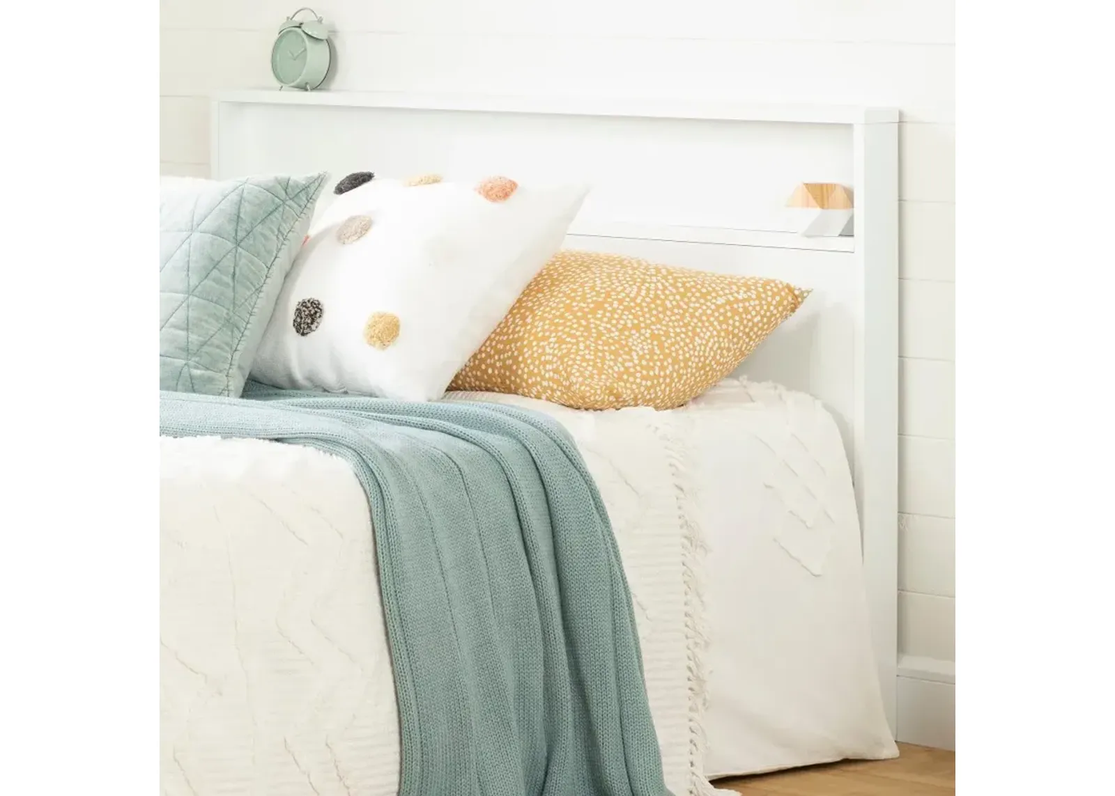 Kanagane Contemporary White Queen Headboard with Shelf - South Shore