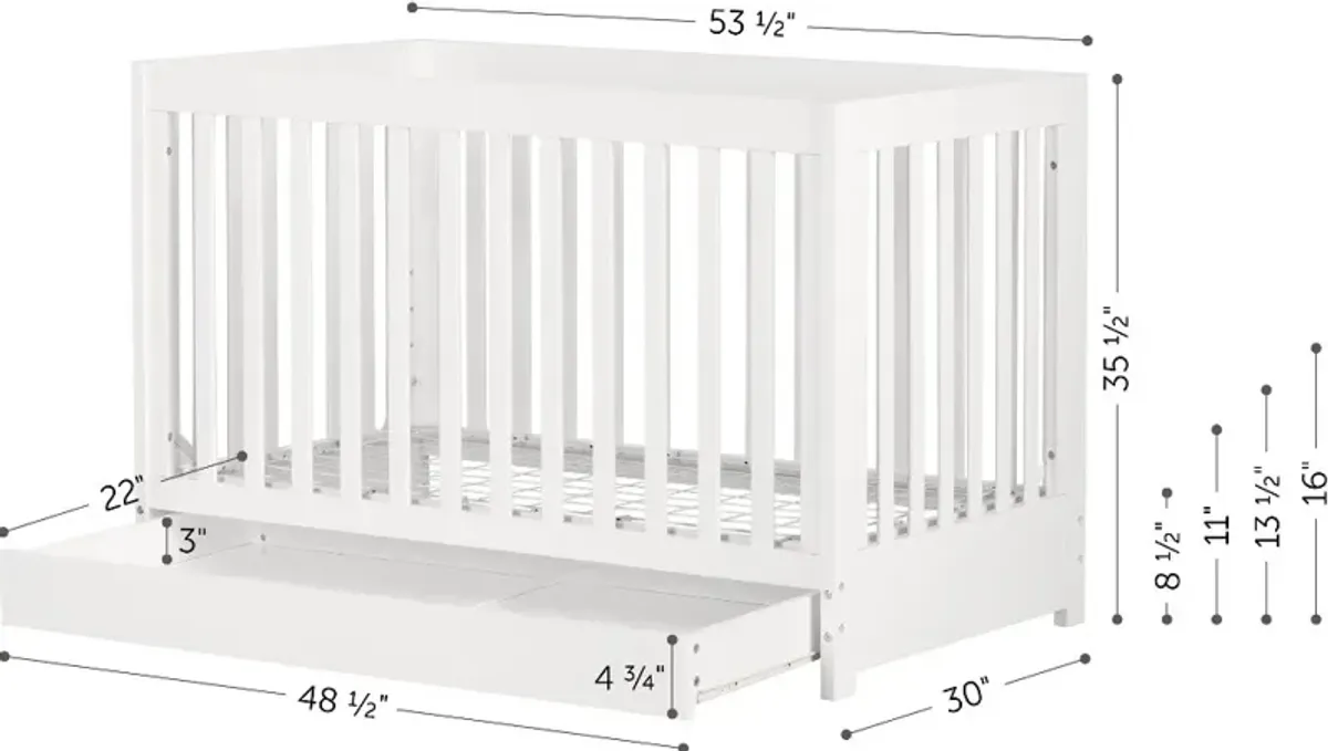 Yodi Modern White Crib with Drawer and Toddler Rail - South Shore