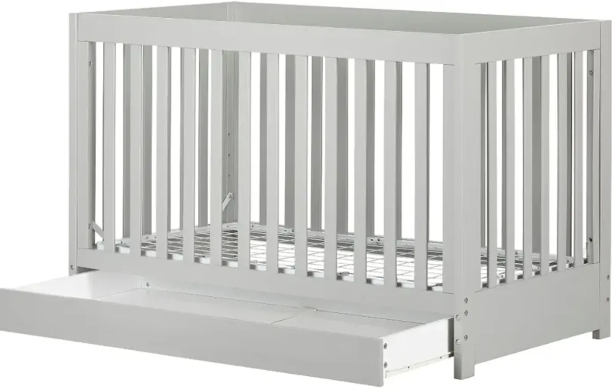 Yodi Modern Light Gray Crib with Drawer and Toddler Rail - South Shore