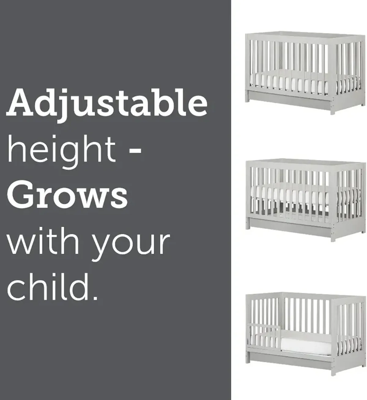 Yodi Modern Light Gray Crib with Drawer and Toddler Rail - South Shore