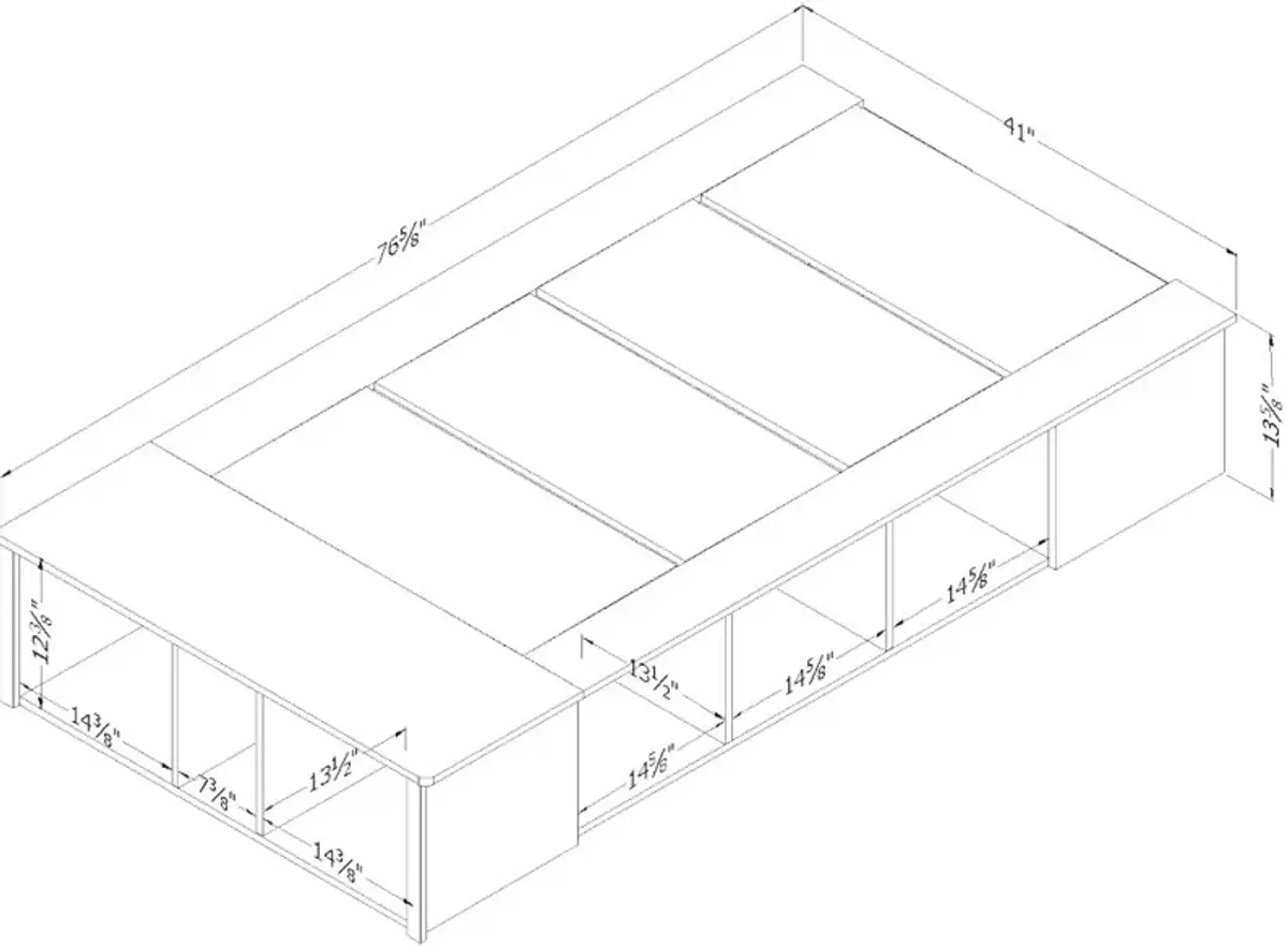 White Twin Platform Bed with Storage Bins - South Shore