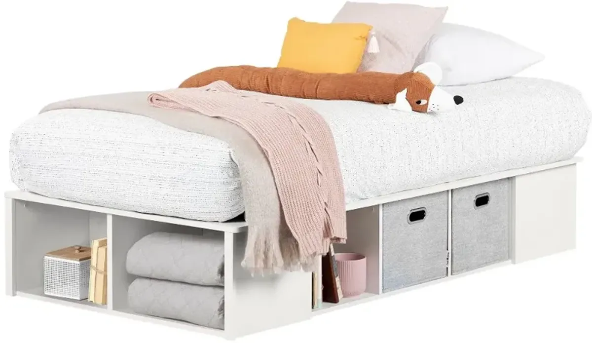 White Twin Platform Bed with Storage Bins - South Shore